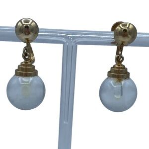 ✨Vintage CORO screw back drop earrings clear lucite ball bead gold tone